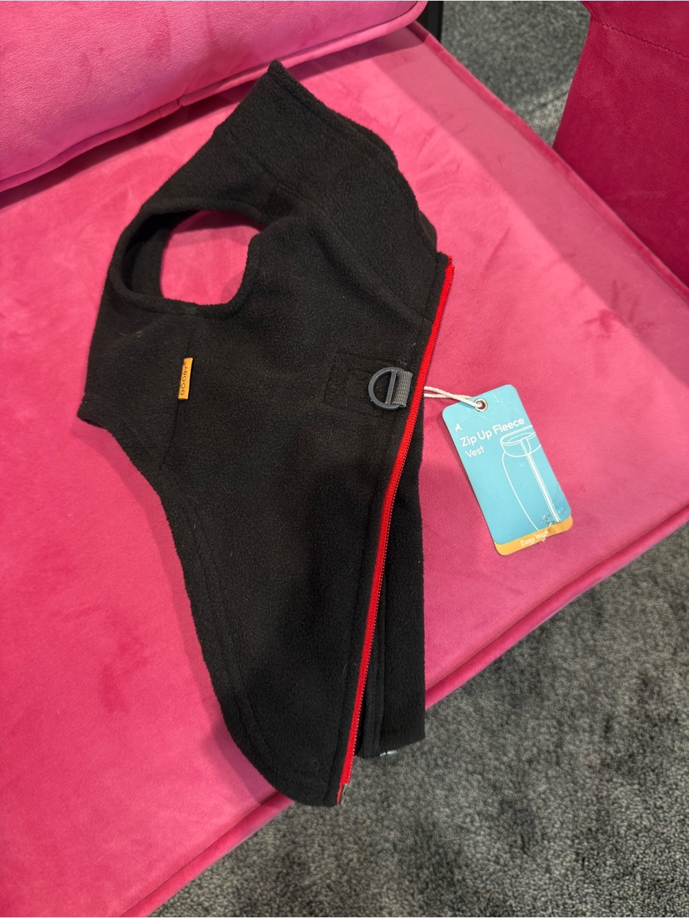 Black Fleece Zip-Up Dog Vest with Red Trim